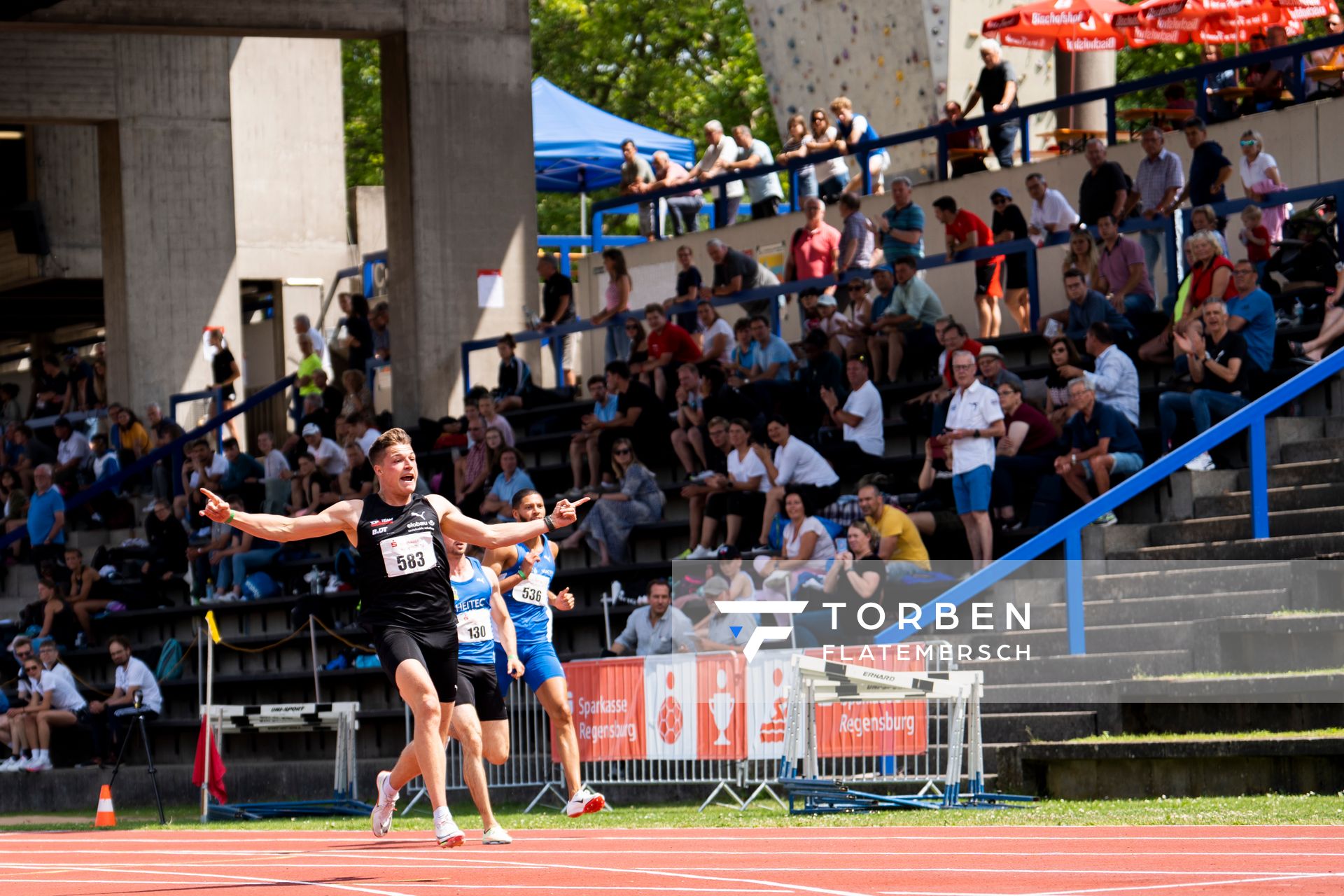 Julian Wagner (LC Top Team Thueringen) gewinnt die 100m am 04.06.2022 waehrend der Sparkassen Gala in Regensburg